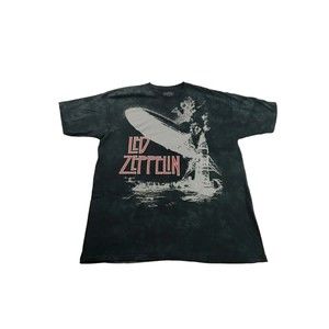 Led Zeppelin - Mens Black Gray Tie Dye Large Blimp Rock Band Shirt - Size XXL
